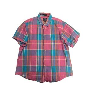 Gear by Van Heusen Mens XL Plaid Short Sleeve Button Up Shirt Casual Cotton Nerd